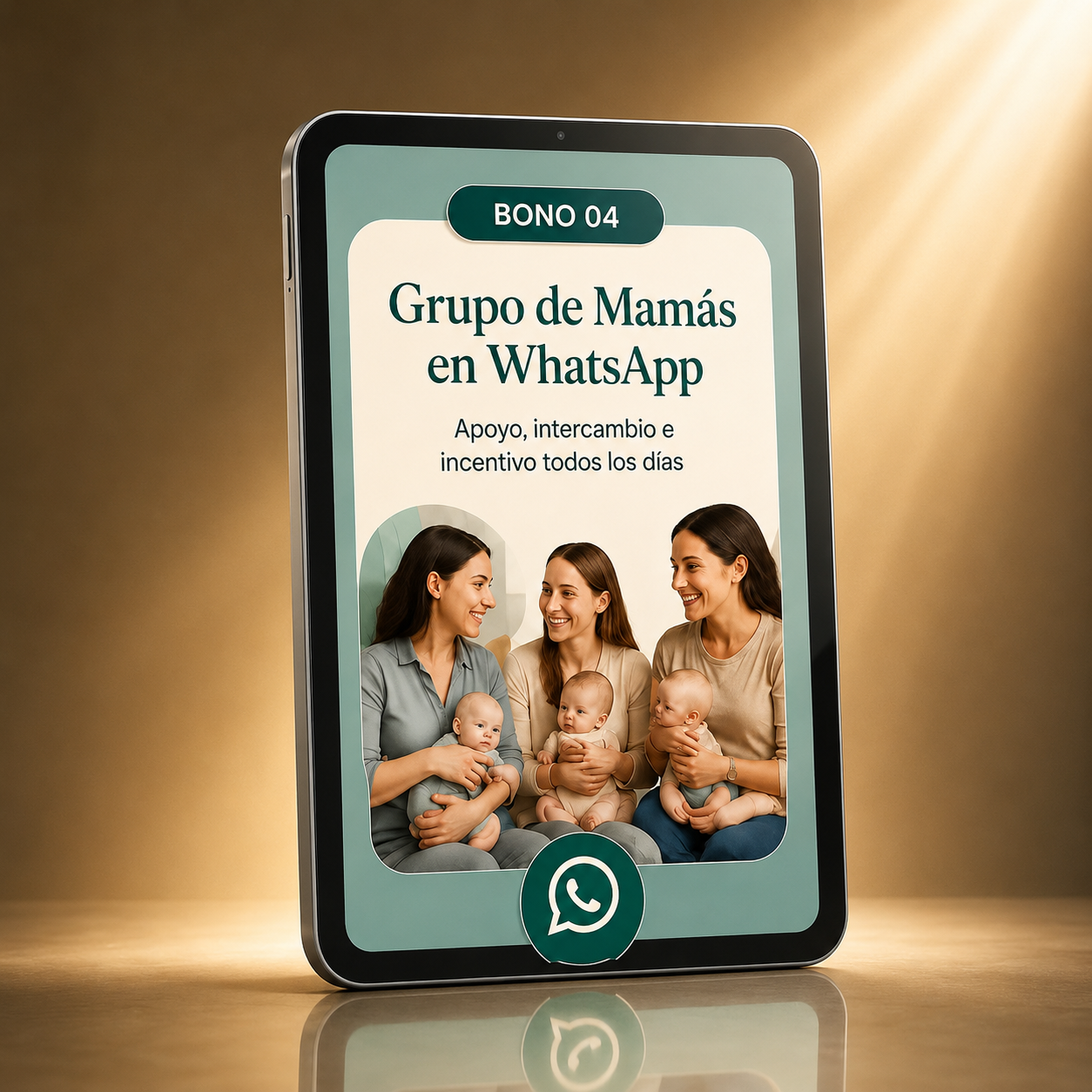Mockup del bono Comunidad de Mamás en WhatsApp